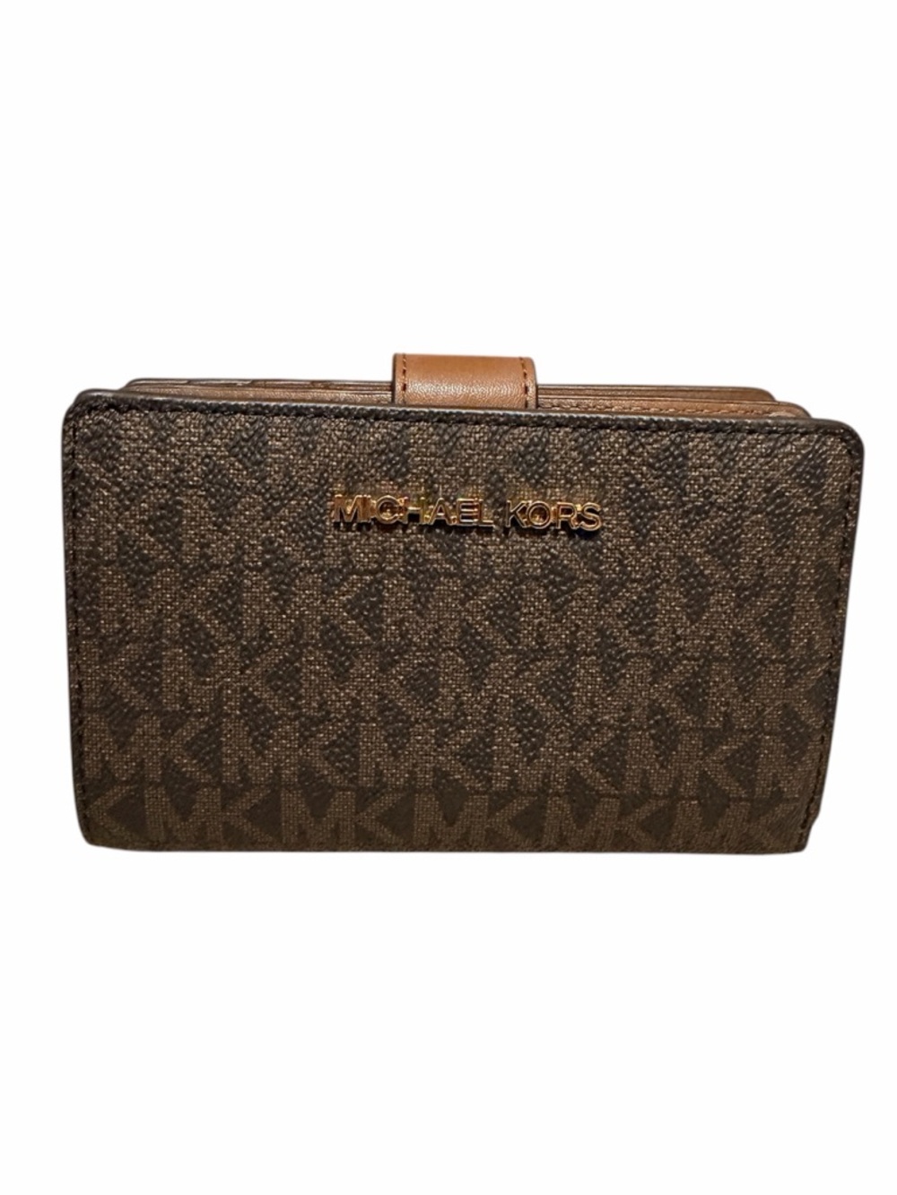 Michael Kors Brown Monogram Leather Wallet with Gold Logo